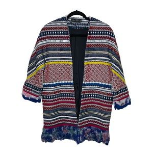 Zara Beaded Embroidered Long Sleeve Fringe Boho Cardigan Coat Jacket Size XS